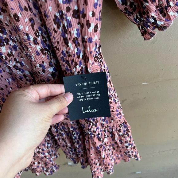NWT Lulu’s Parkside Mauve Multi Print Half-Sleeve V-Neck Mini Dress Size Small - Picture 5 of 9